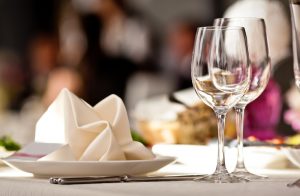 white restaurant table linens